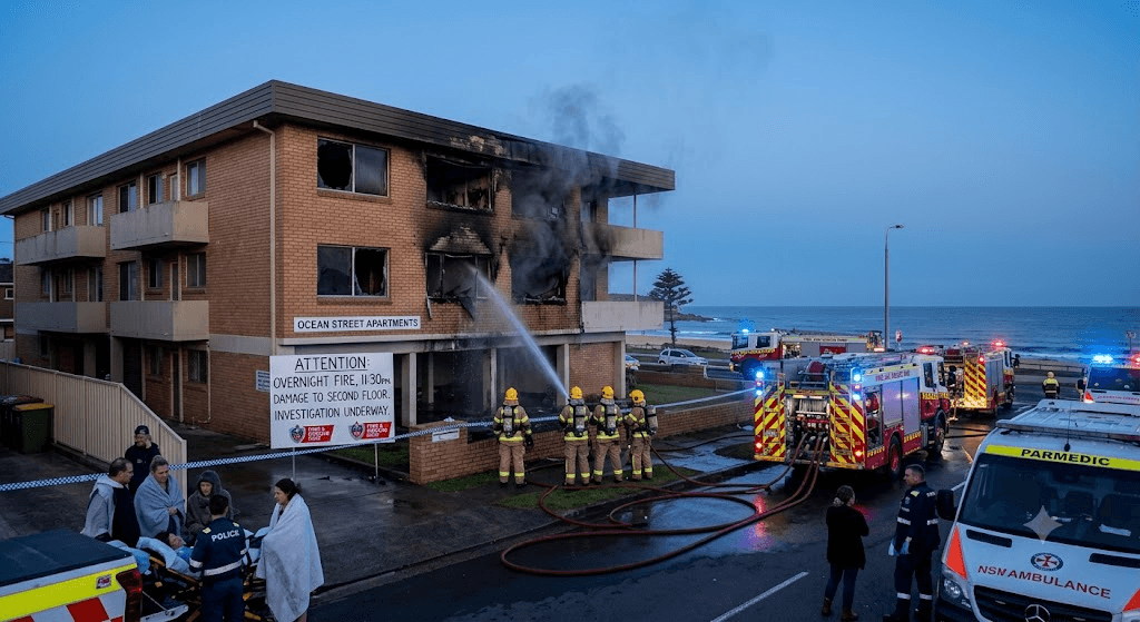 Midnight Inferno: 20 Firefighters Battle Blaze at Merewether Apartment Complex Midnight Inferno: 20 Firefighters Battle Blaze at Merewether Apartment Complex