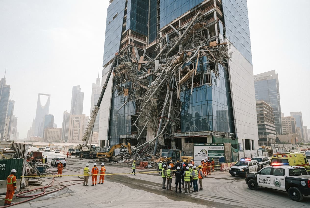 Riyadh Workplace Tragedy: Massive Scaffolding Collapse Shakes Commercial Development District This Afternoon Riyadh Workplace Tragedy: Massive Scaffolding Collapse Shakes Commercial Development District This Afternoon