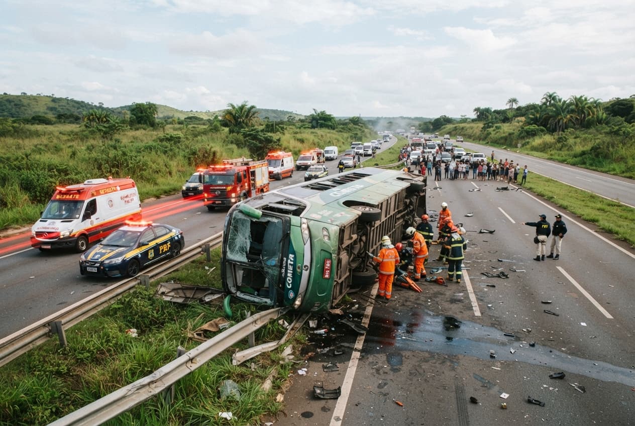 Highway Tragedy: Four Dead and Eighteen Injured After Bus Overturns in Minas Gerais Highway Tragedy: Four Dead and Eighteen Injured After Bus Overturns in Minas Gerais
