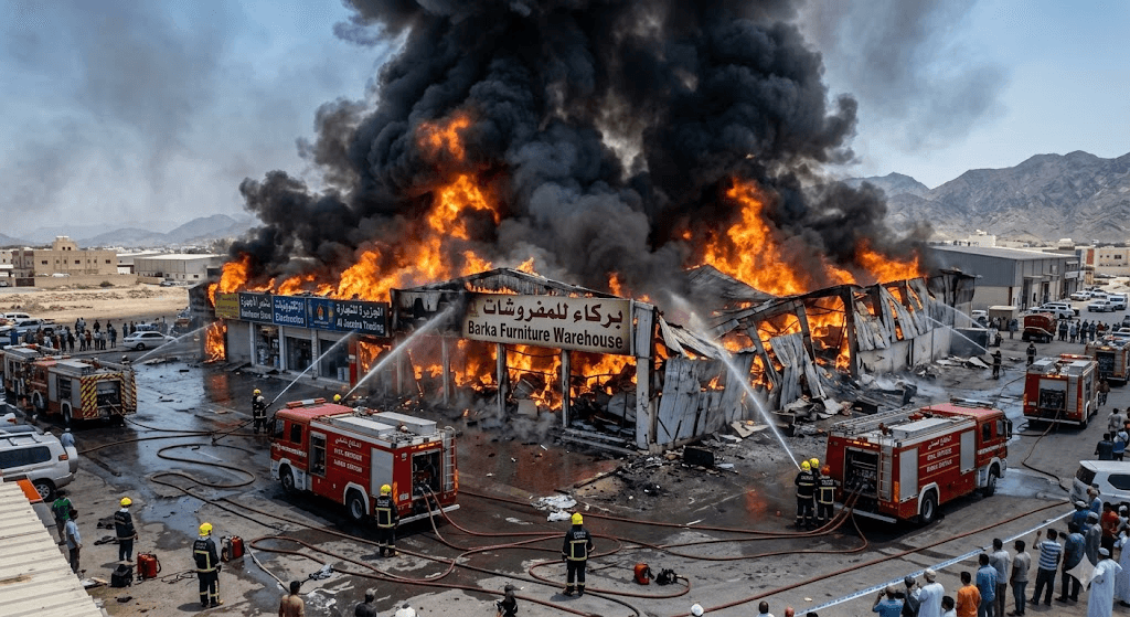 Inferno in Barka: Massive Fire Engulfs Shops and Furniture Warehouse Inferno in Barka: Massive Fire Engulfs Shops and Furniture Warehouse