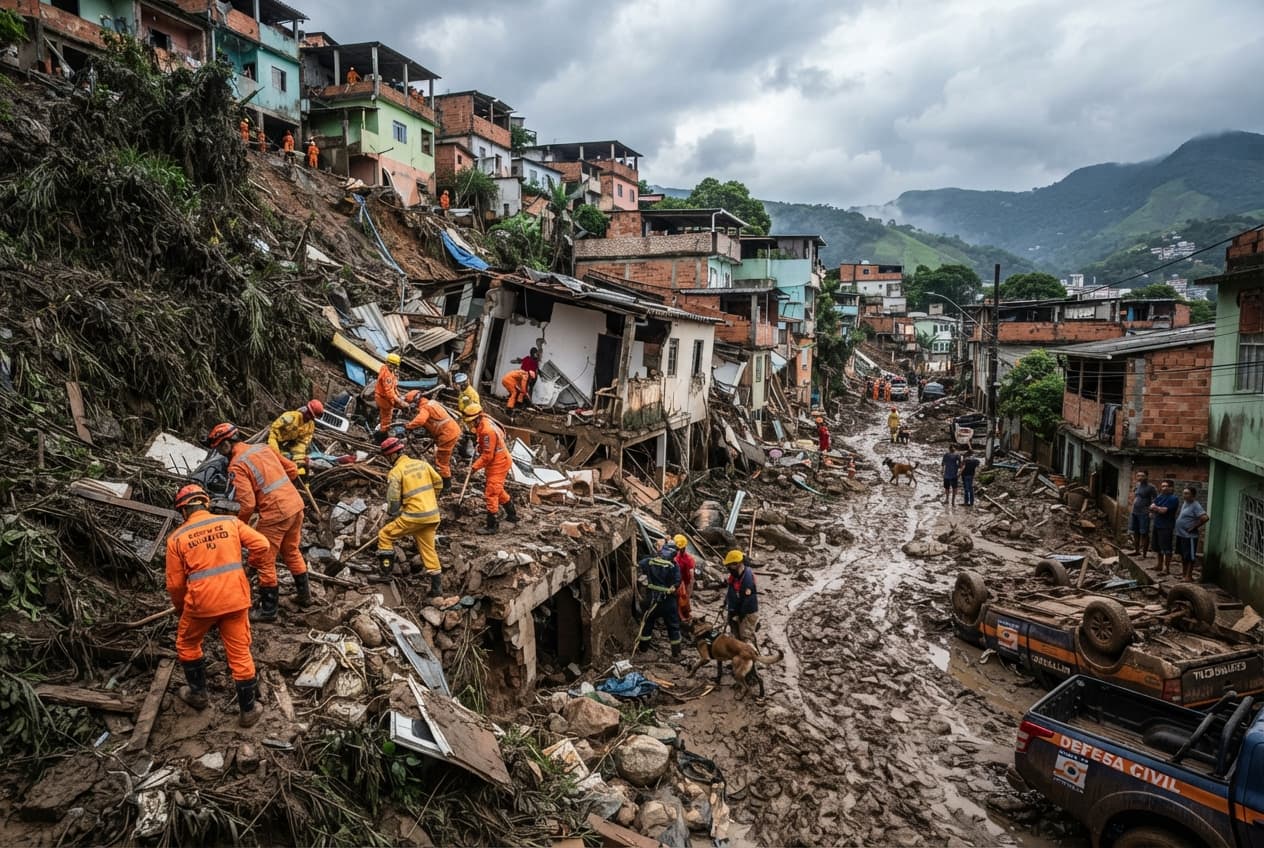 Flash Floods Strike Petrópolis: Raging Torrential Waters Sweep Away Homes in Mountain City Flash Floods Strike Petrópolis: Raging Torrential Waters Sweep Away Homes in Mountain City
