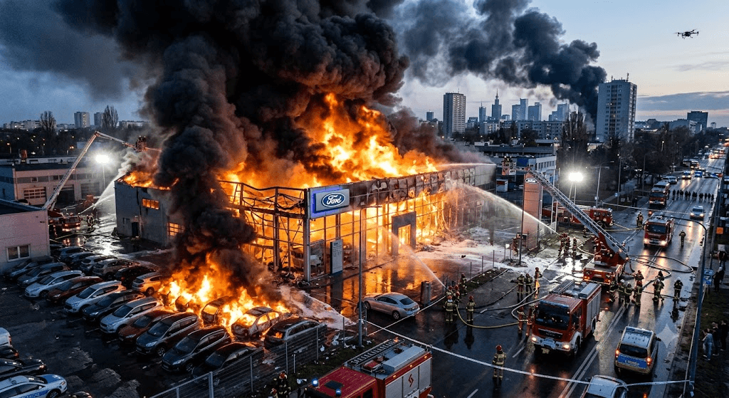 Inferno in the Capital: Massive Fire Engulfs Warsaw Ford Dealership Inferno in the Capital: Massive Fire Engulfs Warsaw Ford Dealership