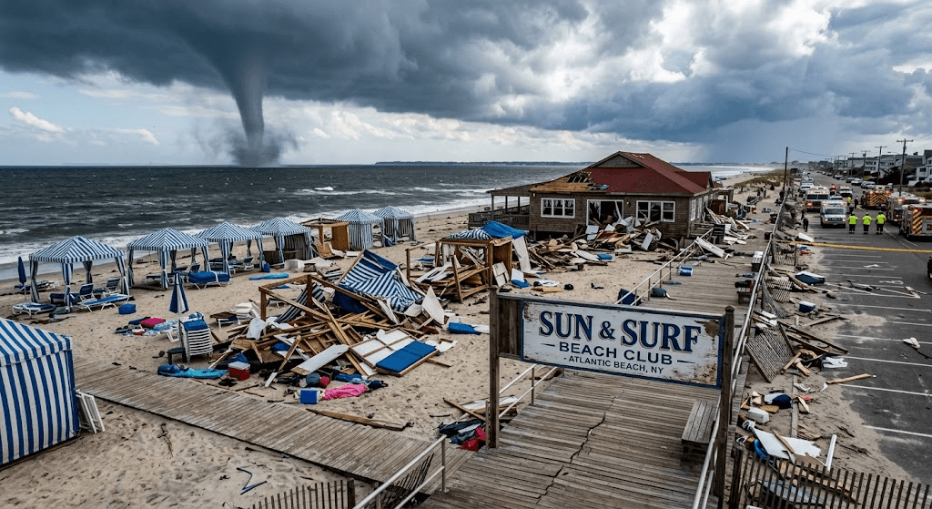 Torn From the Shore: Powerful Waterspout Slams Atlantic Beach, Shredding Sun & Surf Cabanas Torn From the Shore: Powerful Waterspout Slams Atlantic Beach, Shredding Sun & Surf Cabanas