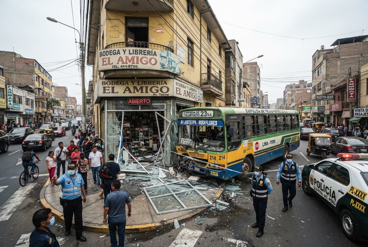 Reckless Driving Causes Urban Bus to Smash Into Commercial Storefront in Lima, Injuring Multiple Passengers Reckless Driving Causes Urban Bus to Smash Into Commercial Storefront in Lima, Injuring Multiple Passengers