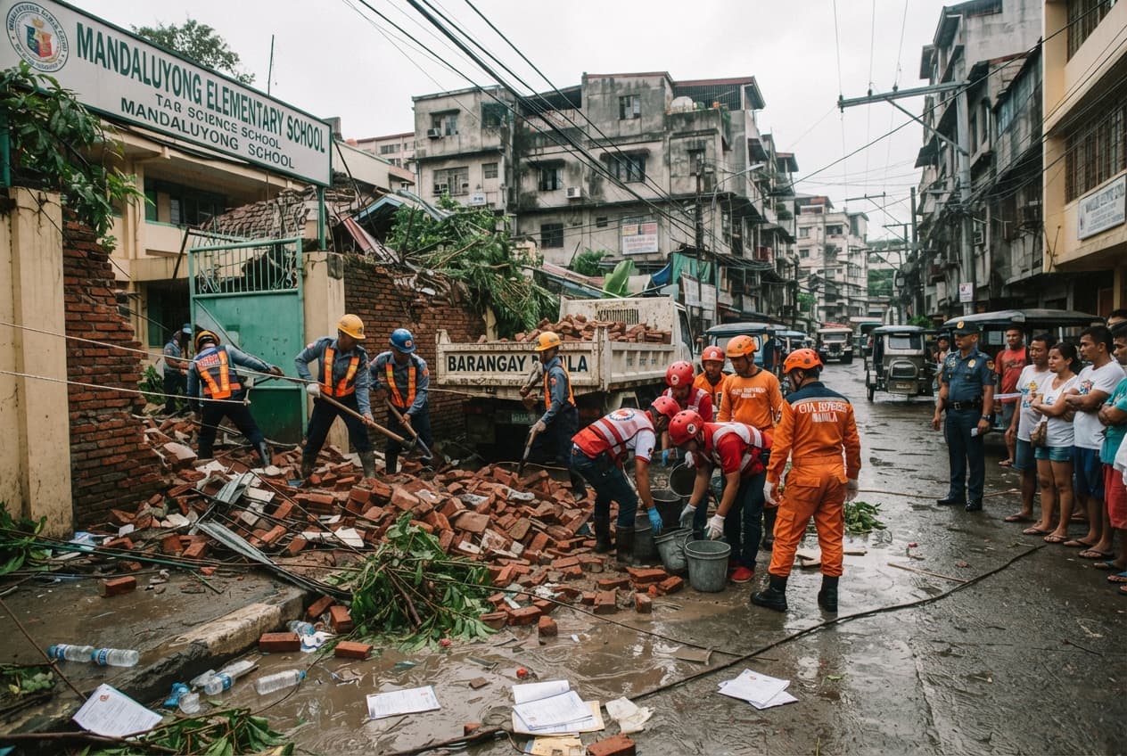 School Wall Collapse During Heavy Storm Crushes Three Children: Manila District Demands Action School Wall Collapse During Heavy Storm Crushes Three Children: Manila District Demands Action