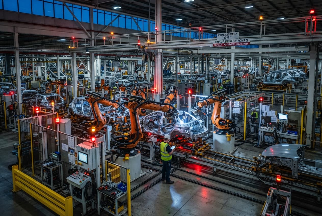 Factory Robotic Malfunction: Automated Arm Failure Injures Technicians at Stuttgart Automotive Plant Factory Robotic Malfunction: Automated Arm Failure Injures Technicians at Stuttgart Automotive Plant