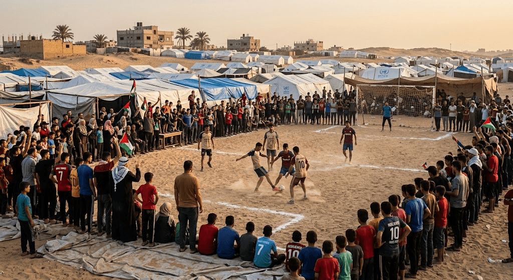 Hundreds Gather for Football Match at Khan Younis Displacement Camp Hundreds Gather for Football Match at Khan Younis Displacement Camp