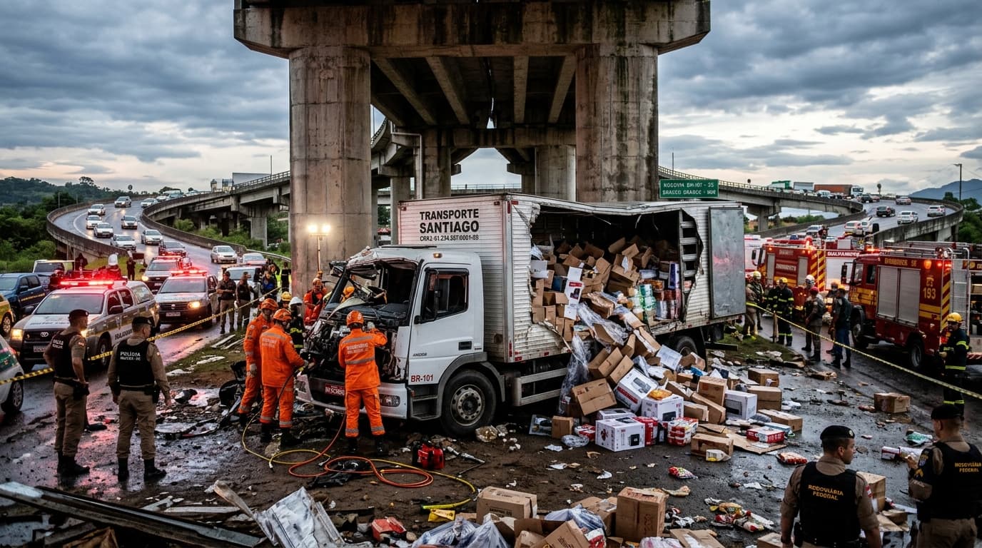 Santa Catarina Bridge Disaster: Cargo Truck Crash Kills Driver, Blocks Highway Traffic Chaos Santa Catarina Bridge Disaster: Cargo Truck Crash Kills Driver, Blocks Highway Traffic Chaos
