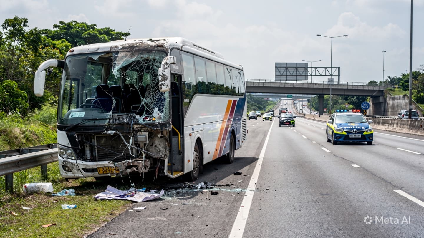 Fatal Expressway Collision: Two Dead After Bus Crashes On North-South Highway In Johor Today Fatal Expressway Collision: Two Dead After Bus Crashes On North-South Highway In Johor Today