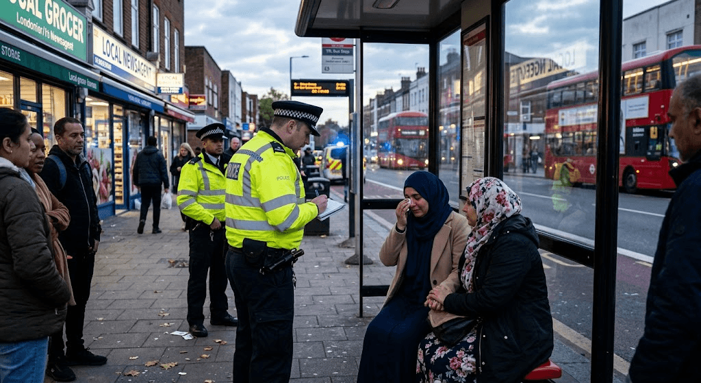 Outrage in North London: Muslim Woman Wearing Hijab Brutally Attacked at Bus Stop Outrage in North London: Muslim Woman Wearing Hijab Brutally Attacked at Bus Stop