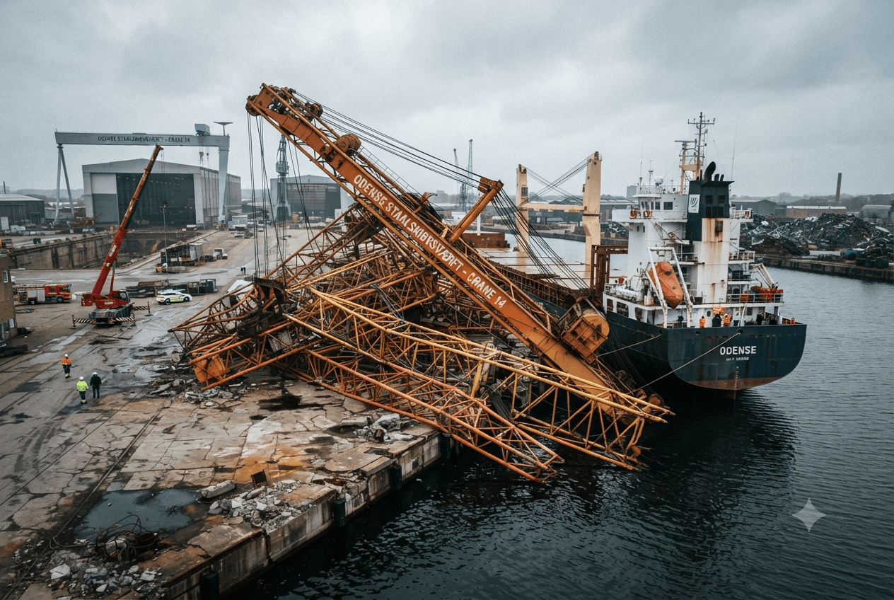 Odense Shipyard Disaster: Harbour Crane Collapse Kills One Dockworker in Denmark This Morning Odense Shipyard Disaster: Harbour Crane Collapse Kills One Dockworker in Denmark This Morning