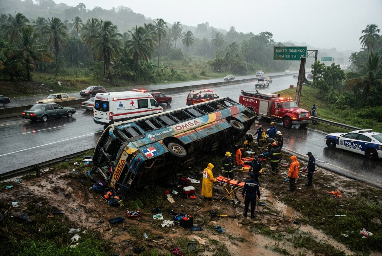 Dominican Republic Expressway Disaster: Overloaded Public Transport Bus Skids Off Wet Road, Multiple Injured Dominican Republic Expressway Disaster: Overloaded Public Transport Bus Skids Off Wet Road, Multiple Injured