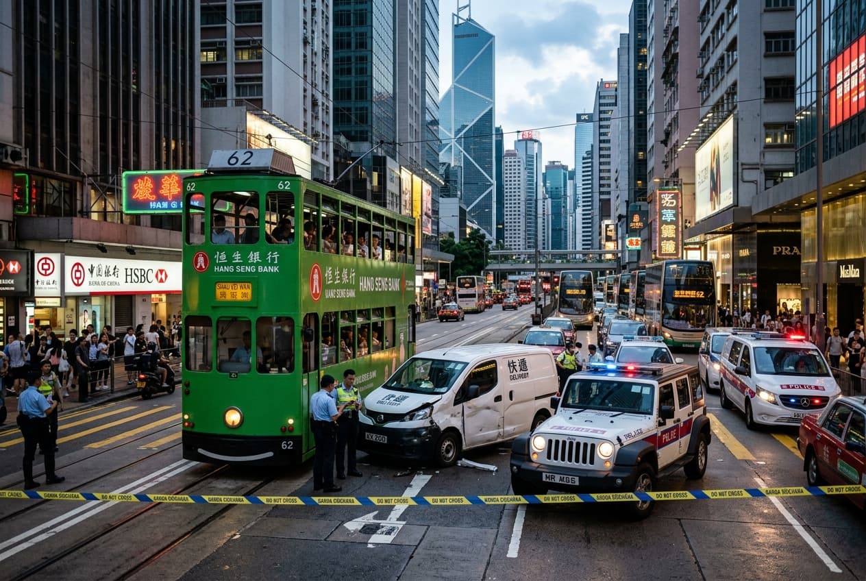 Tram Collides With Delivery Van in Central: Four Commuters Hospitalized With Minor Injuries Tram Collides With Delivery Van in Central: Four Commuters Hospitalized With Minor Injuries