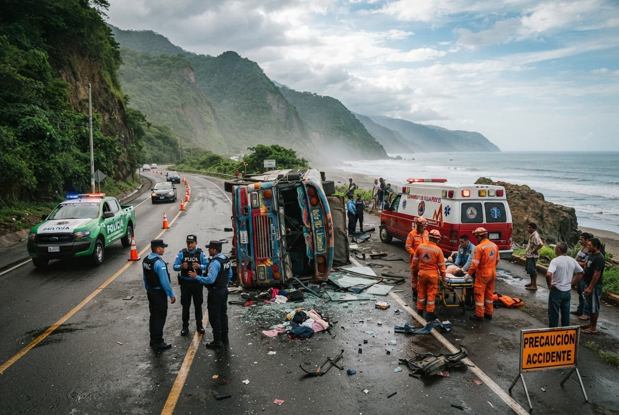 Fatal Coastal Crash: Public Bus Overturns on Highway Curve, Leaving Two Passengers Dead Fatal Coastal Crash: Public Bus Overturns on Highway Curve, Leaving Two Passengers Dead
