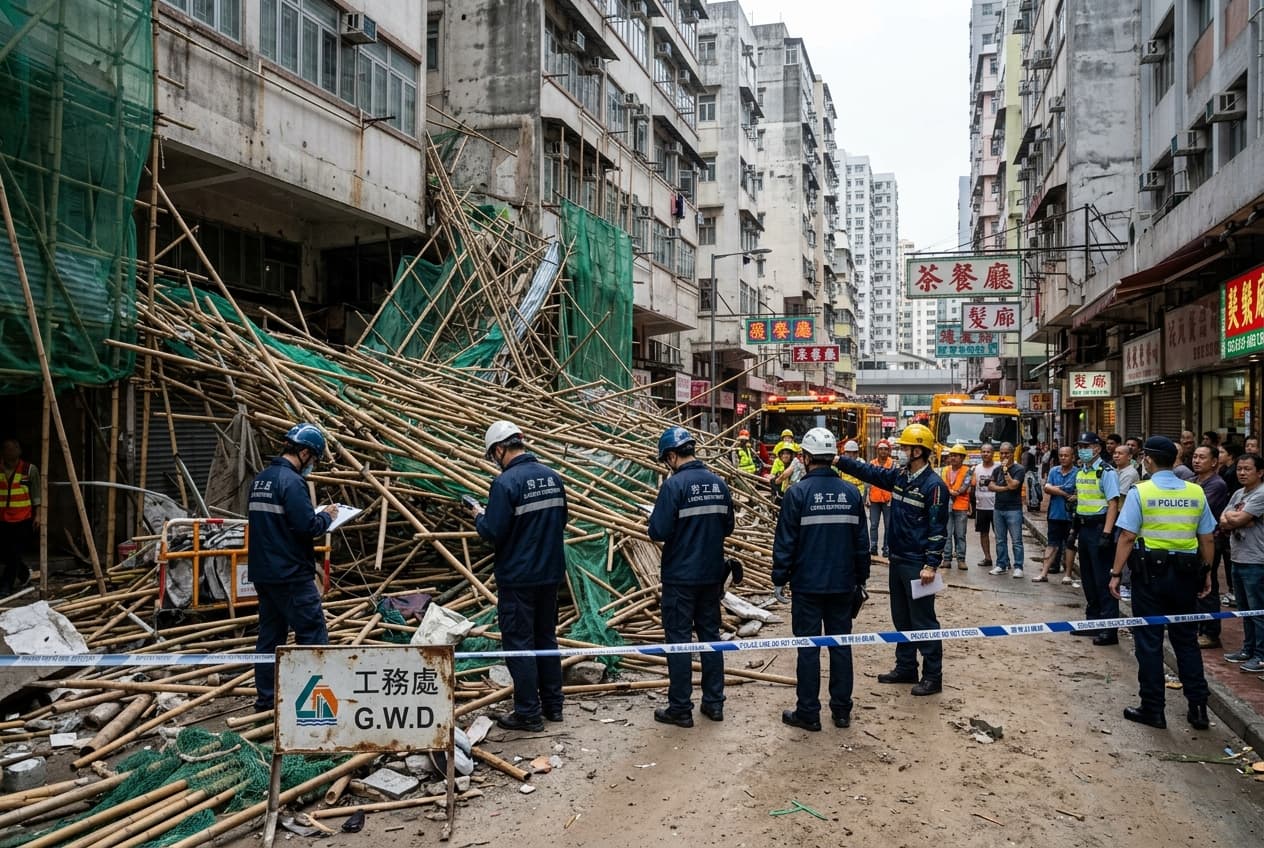 Scaffold Collapse at Hong Kong Renovation Site Kills Two Laborers, Safety Probe Launched, Work Halted Scaffold Collapse at Hong Kong Renovation Site Kills Two Laborers, Safety Probe Launched, Work Halted