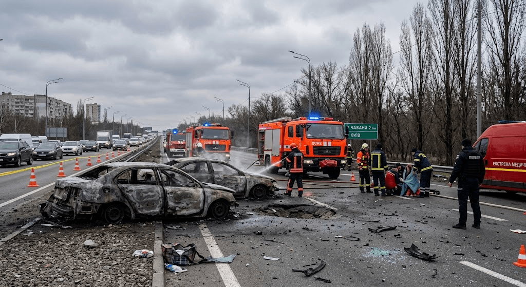 Deadly Russian Drone Strike Hits Kyiv Highway, Leaving 3 Dead and 4 Injured Deadly Russian Drone Strike Hits Kyiv Highway, Leaving 3 Dead and 4 Injured