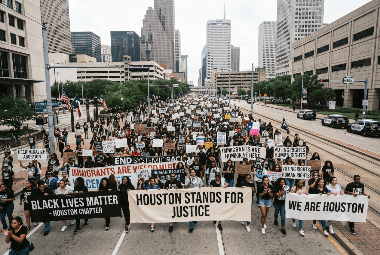 Houston Protests Erupt: Hundreds March Against ICE Following Fatal Shooting of Local Man Houston Protests Erupt: Hundreds March Against ICE Following Fatal Shooting of Local Man