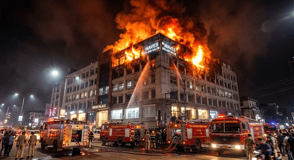 Inferno at Orion Palace: Massive Blaze Destroys Waves Spa & Salon on 6th Floor in Guwahati Inferno at Orion Palace: Massive Blaze Destroys Waves Spa & Salon on 6th Floor in Guwahati