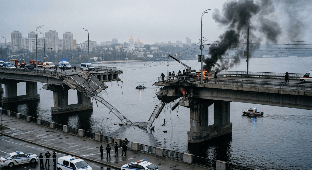 Kyiv Infrastructure Targeted: Russian Drones Cripple Major Capital Bridge Kyiv Infrastructure Targeted: Russian Drones Cripple Major Capital Bridge