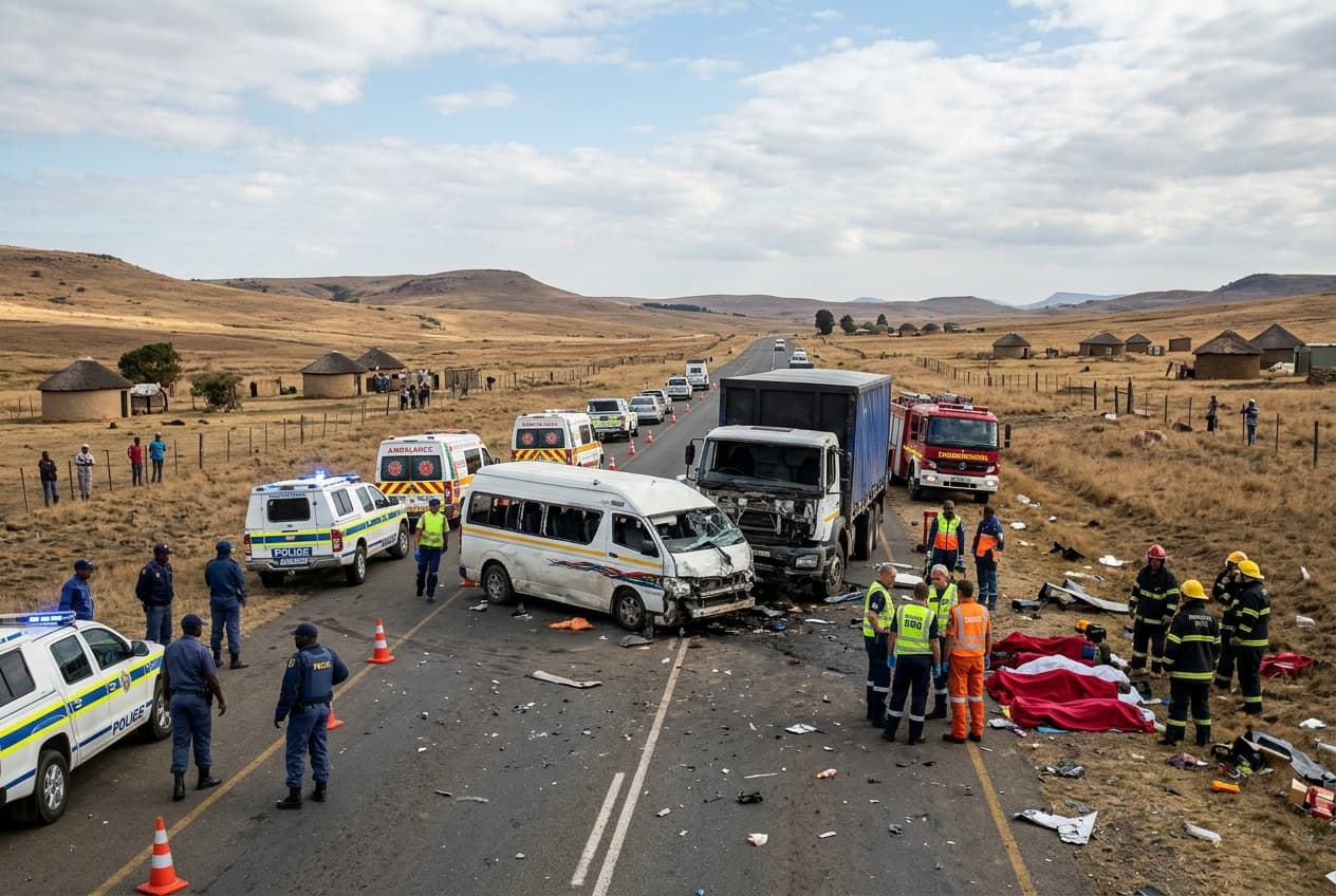 Six Killed After Minibus Crashes Into Freight Truck On R61 Highway In Eastern Cape Province Six Killed After Minibus Crashes Into Freight Truck On R61 Highway In Eastern Cape Province