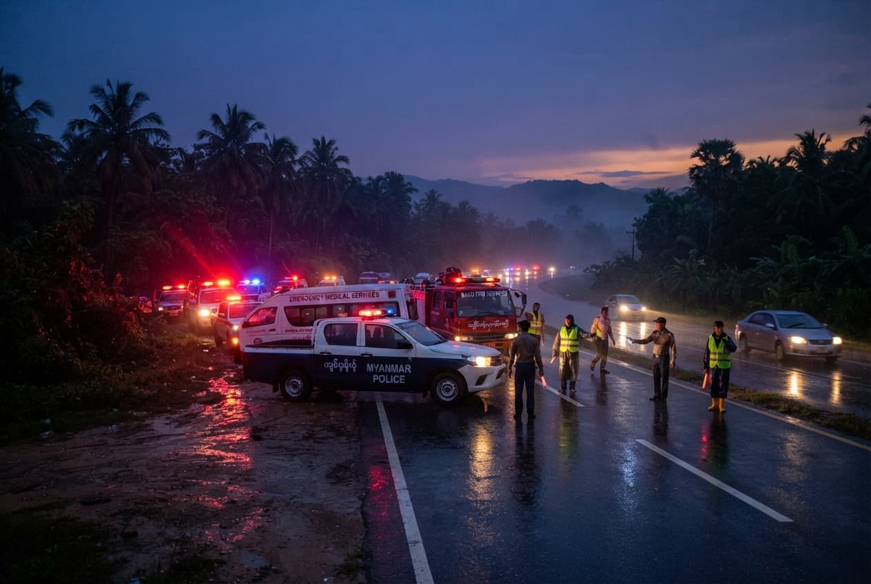 Highway Head-On Crash: Three Dead After Light Truck Collides with Motorcycle on Bago Route Highway Head-On Crash: Three Dead After Light Truck Collides with Motorcycle on Bago Route