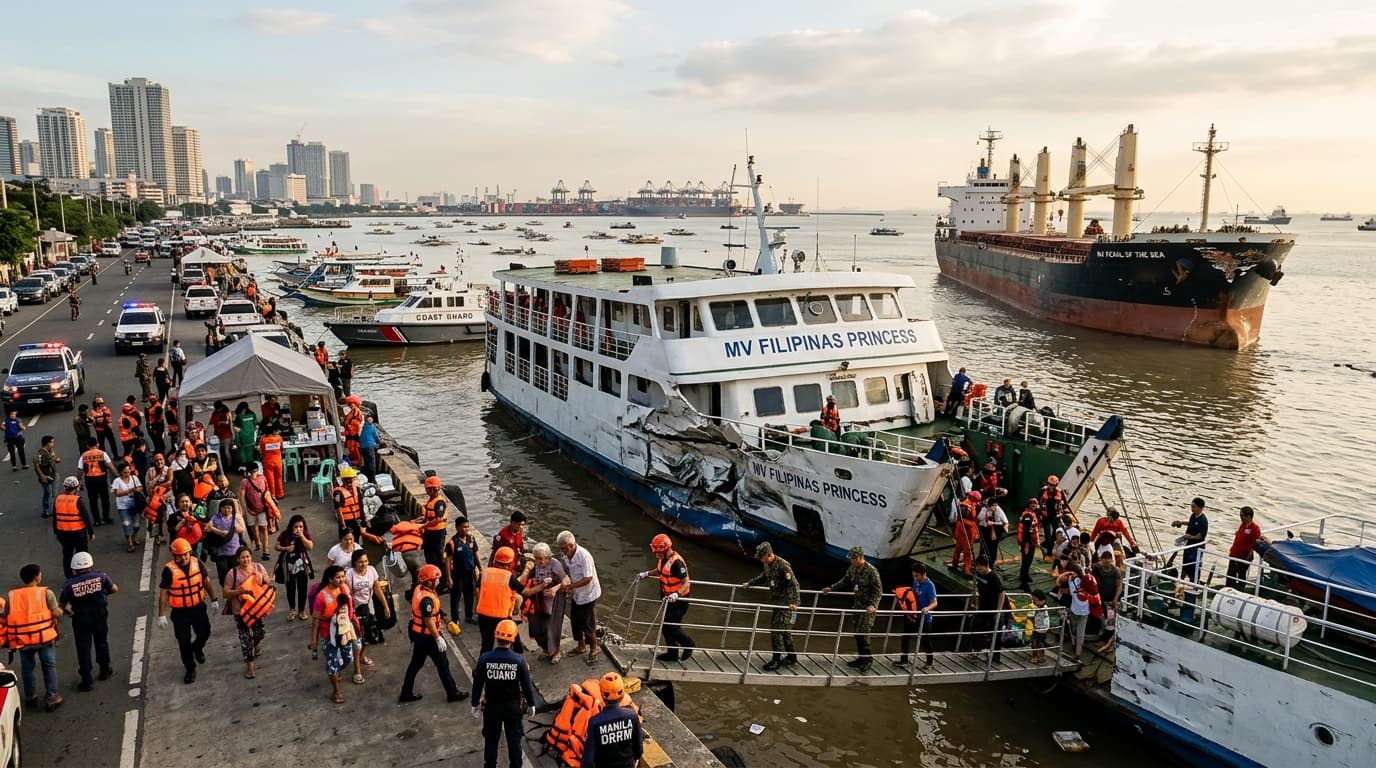 Commuter Ferry Collides With Cargo Vessel In Manila Bay, 25 Injured, Passengers Thrown, Rescue Boats Rush In Commuter Ferry Collides With Cargo Vessel In Manila Bay, 25 Injured, Passengers Thrown, Rescue Boats Rush In