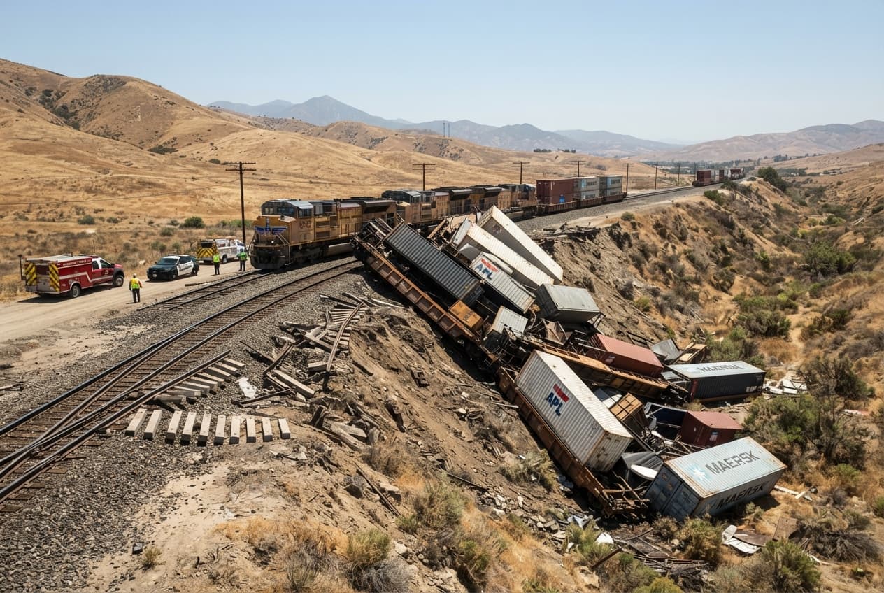 Freight Train Derailment: Moving Cars Crush Maintenance Truck Killing One Railway Worker Near Bakersfield Freight Train Derailment: Moving Cars Crush Maintenance Truck Killing One Railway Worker Near Bakersfield