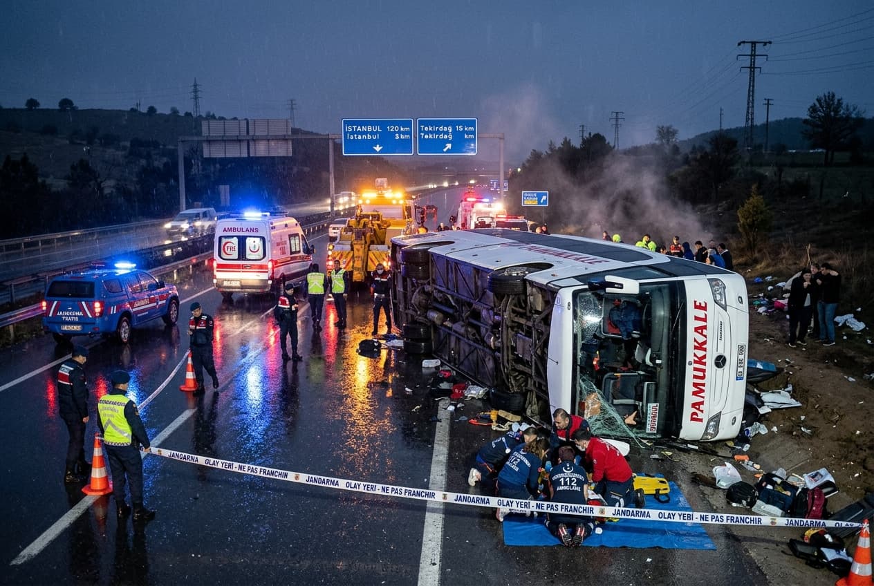 Two Dead After Midnight: Bus Loses Control on Wet Highway, Dozens Rushed to Hospitals Two Dead After Midnight: Bus Loses Control on Wet Highway, Dozens Rushed to Hospitals