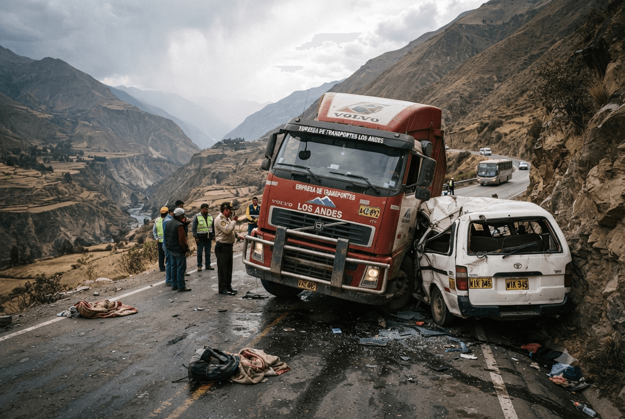 Central Highway Head-On Crash: Truck and Minivan Collision Kills Seven in Peru Central Highway Head-On Crash: Truck and Minivan Collision Kills Seven in Peru