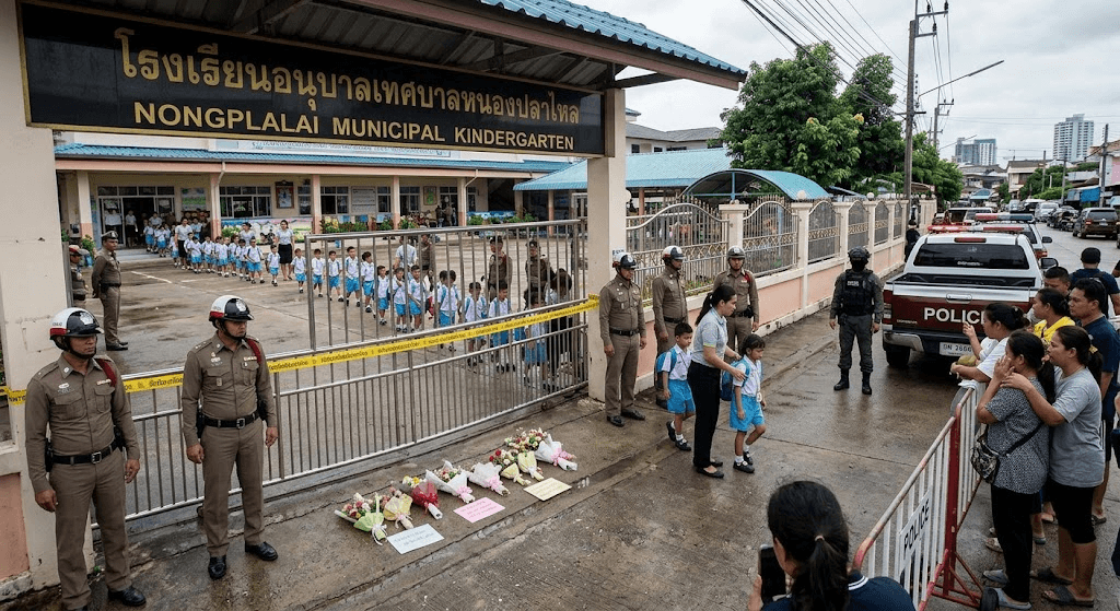 Tragedy in Thailand: Off-Duty Police Officer Fatally Shoots Teacher Wife at Kindergarten Tragedy in Thailand: Off-Duty Police Officer Fatally Shoots Teacher Wife at Kindergarten
