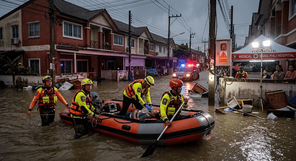 Tragedy in the Floodwaters: One Dead, One Unconscious After Electric Shock in Samut Prakan Tragedy in the Floodwaters: One Dead, One Unconscious After Electric Shock in Samut Prakan