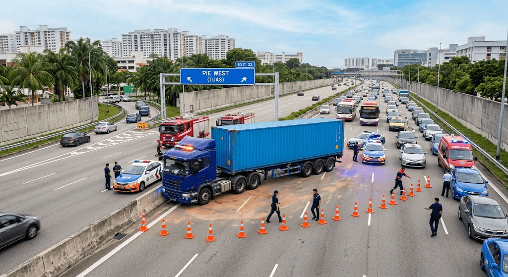 Deadly KJE Crash: Trailer Truck Accident Near Woodlands Exit Leaves 1 Dead, Causes Heavy Delays Deadly KJE Crash: Trailer Truck Accident Near Woodlands Exit Leaves 1 Dead, Causes Heavy Delays