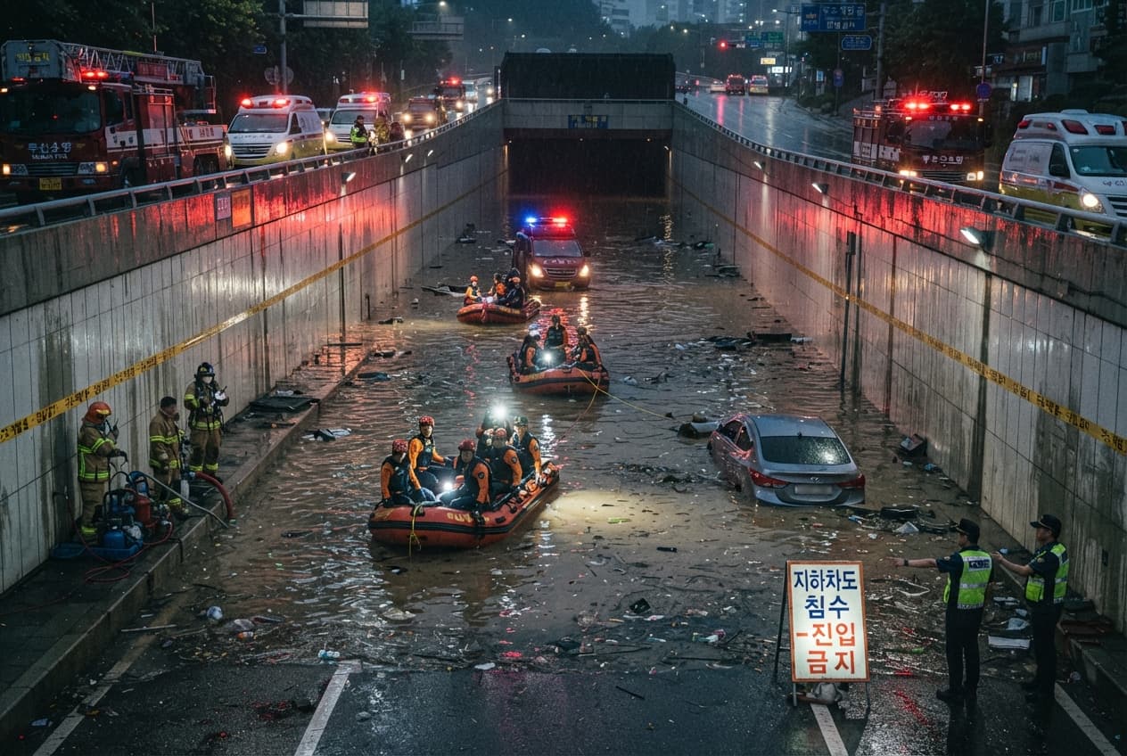 Urban Flooding Disaster: Busan Cloudburst Traps and Drowns One Victim in Underground Passage Urban Flooding Disaster: Busan Cloudburst Traps and Drowns One Victim in Underground Passage