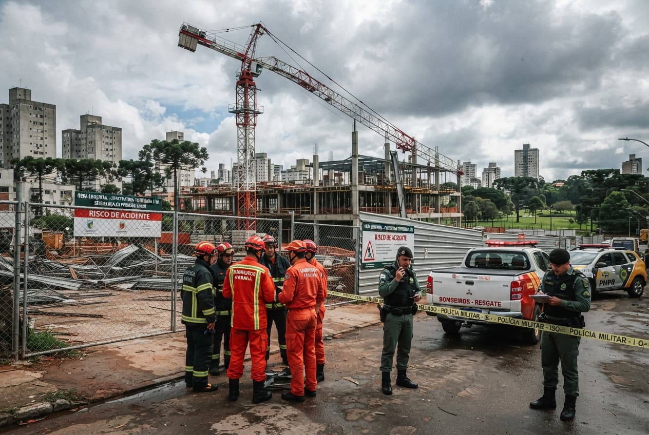 Workplace Collapse Emergency: Construction Crane Structure Collapses at Commercial Site, Killing Two in Curitiba Workplace Collapse Emergency: Construction Crane Structure Collapses at Commercial Site, Killing Two in Curitiba