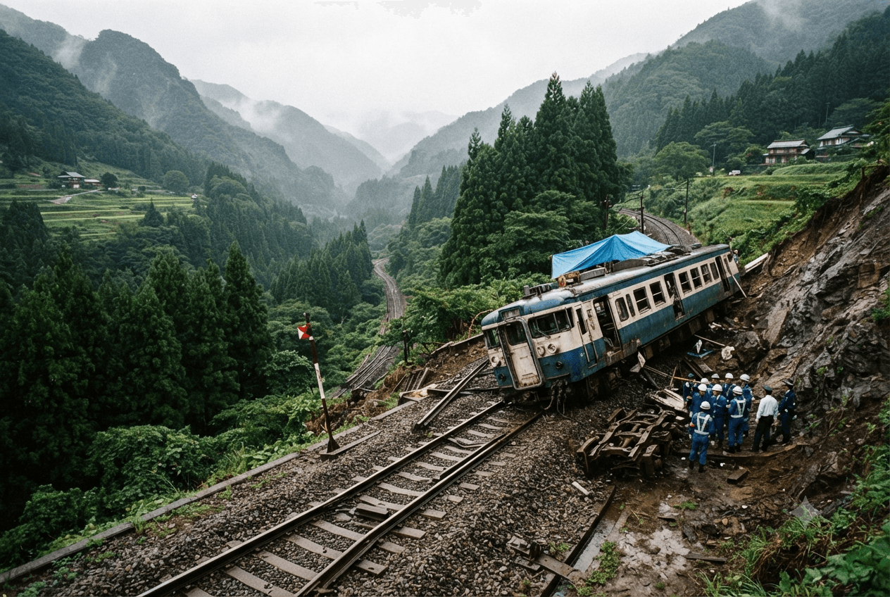 Railway Disaster in Rural Japan: Express Train Derailment Leaves Fifteen Injured Worldwide Railway Disaster in Rural Japan: Express Train Derailment Leaves Fifteen Injured Worldwide