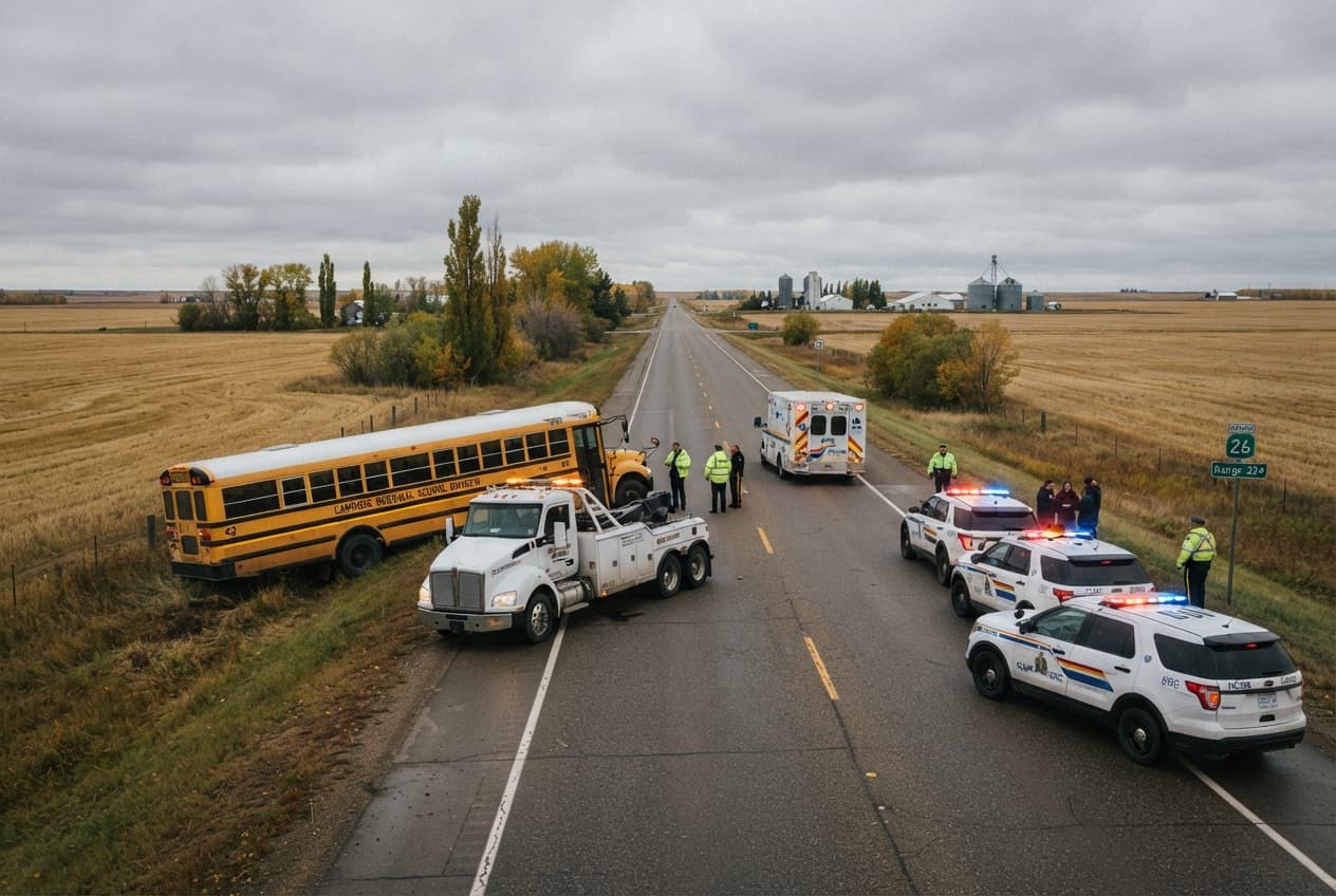 Camrose Resident Dead Following Fatal Collision Between Car and School Bus Southeast of Edmonton Camrose Resident Dead Following Fatal Collision Between Car and School Bus Southeast of Edmonton