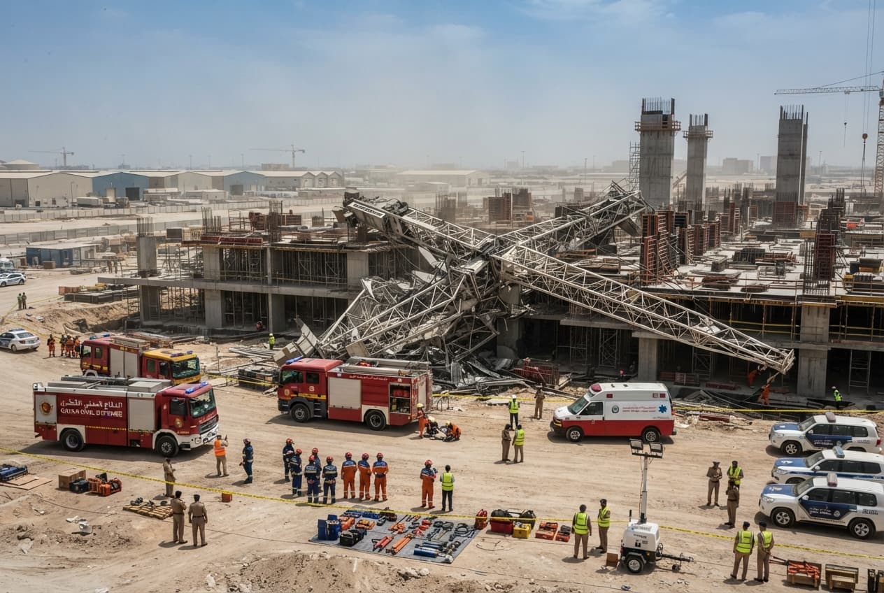 Doha, Qatar: Construction Site Crane Collapse Kills Two Laborers in Industrial Area Doha, Qatar: Construction Site Crane Collapse Kills Two Laborers in Industrial Area