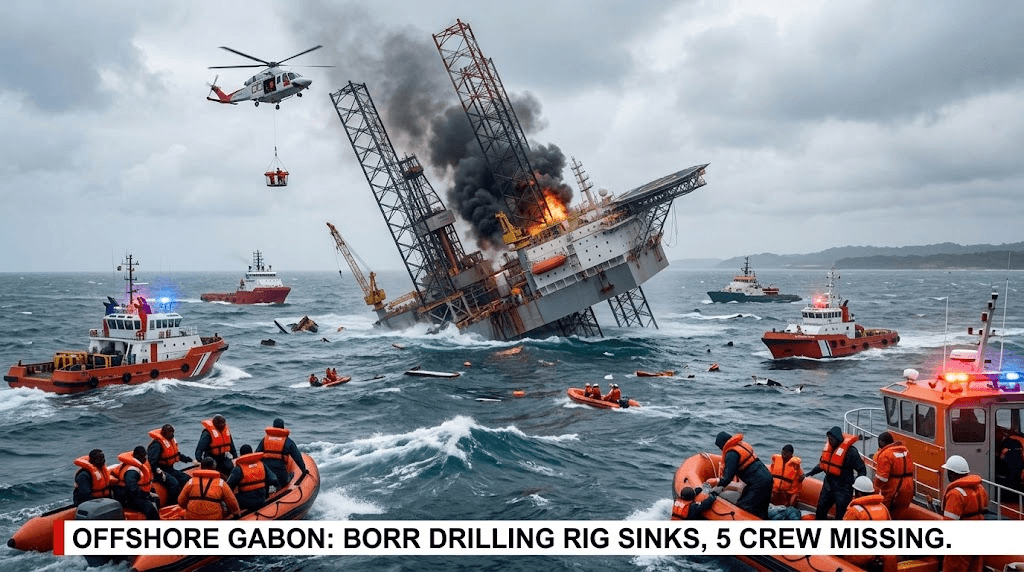 Tragedy Offshore Gabon: Borr Drilling Rig Sinks, Leaving Five Crew Members Missing Tragedy Offshore Gabon: Borr Drilling Rig Sinks, Leaving Five Crew Members Missing