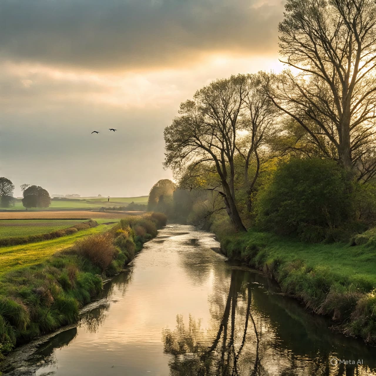 Morning Calm on Flooded Lands, Yet Raindrops Await Morning Calm on Flooded Lands, Yet Raindrops Await