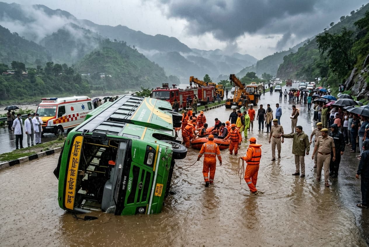 Ten Injured After Bus Crash In Udhampur Floods, Highway Blocked, Rescue Operations Underway Now Ten Injured After Bus Crash In Udhampur Floods, Highway Blocked, Rescue Operations Underway Now