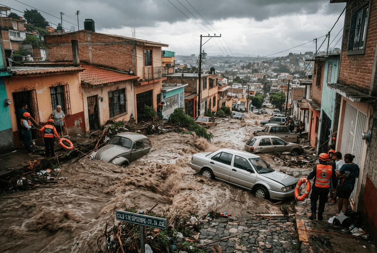 Tropical Deluge: Flash Floods Triggered by Torrential Rains Sweep Through Puebla Neighborhood Tropical Deluge: Flash Floods Triggered by Torrential Rains Sweep Through Puebla Neighborhood