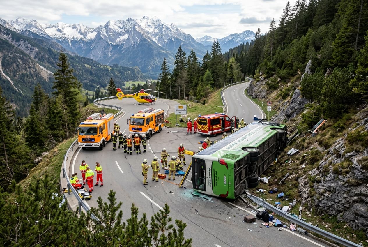 Alpine Tour Bus Rollover In Germany Kills Two, Fifteen Passengers Injured On Mountain Road Alpine Tour Bus Rollover In Germany Kills Two, Fifteen Passengers Injured On Mountain Road