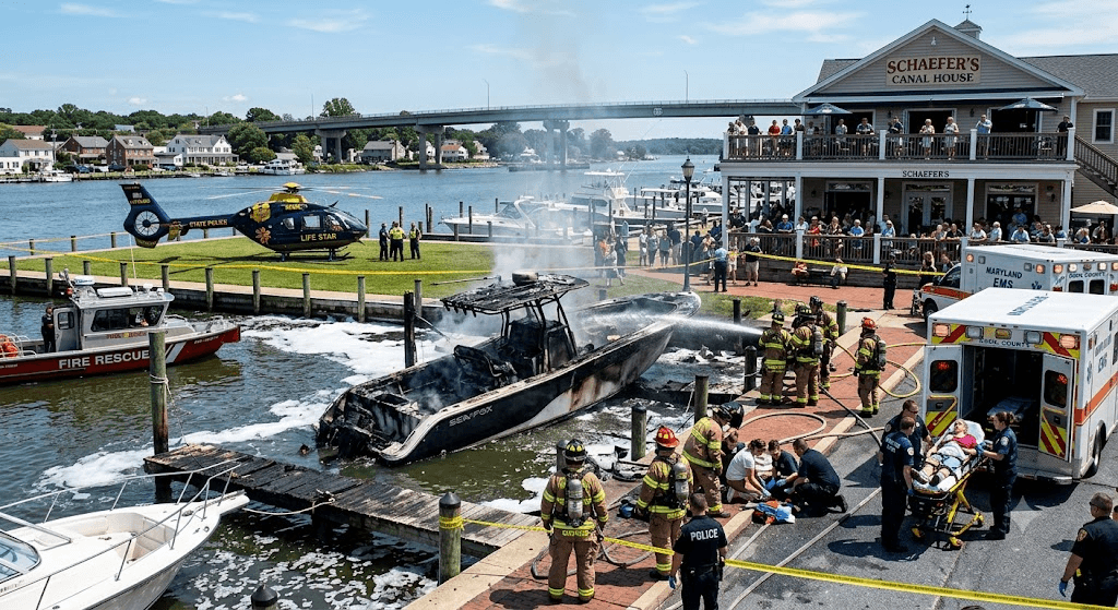 Fireball on the Waterfront: 9 Injured in Horrific Boat Explosion Near Maryland Restaurant Fireball on the Waterfront: 9 Injured in Horrific Boat Explosion Near Maryland Restaurant