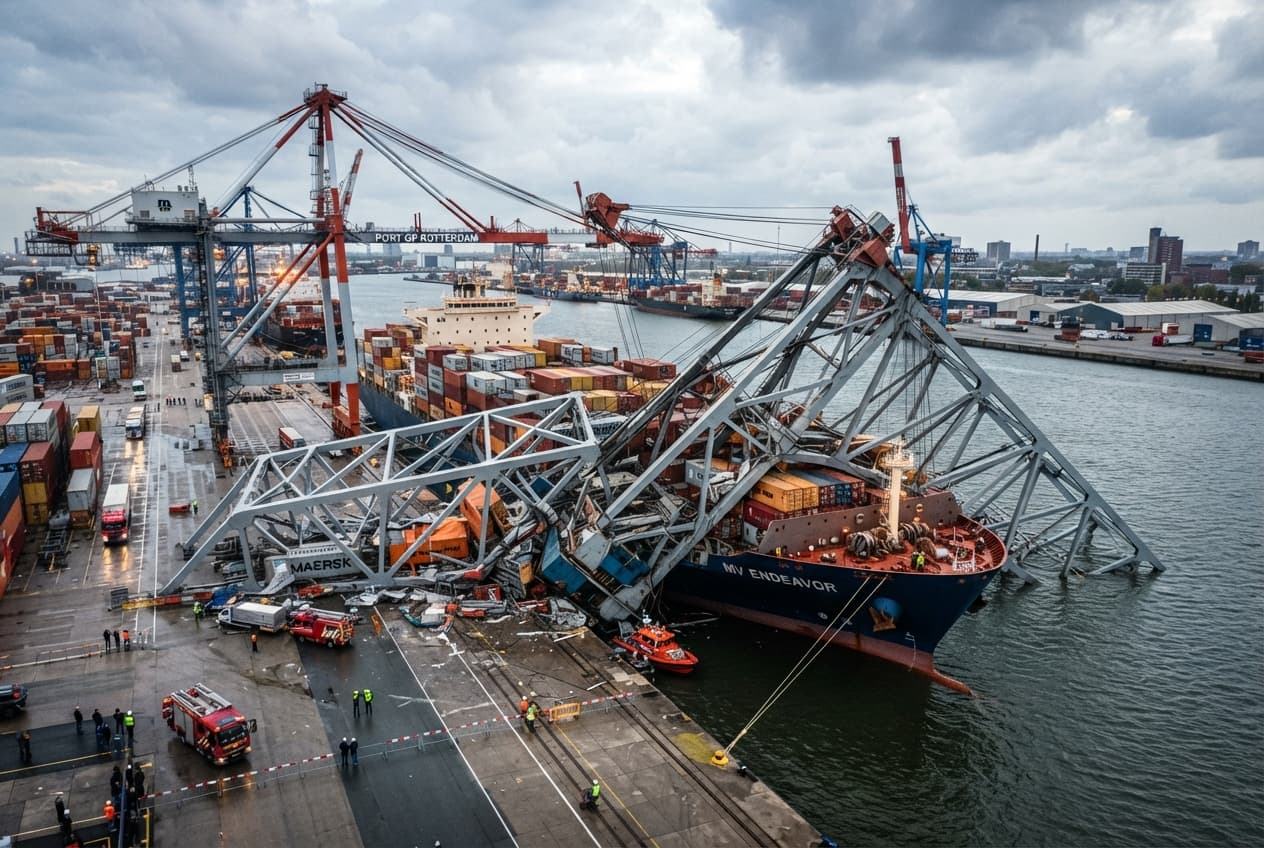 Port Safety Crisis: Rotterdam Dock Operations Halted After Massive Cargo Crane Collapse Injures Workers Port Safety Crisis: Rotterdam Dock Operations Halted After Massive Cargo Crane Collapse Injures Workers