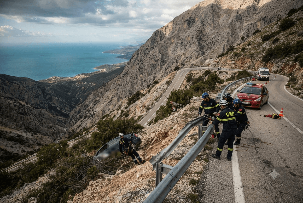 Mountain Pass Tragedy: Speeding Vehicle Plunges Into Ravine Along Llogara Pass Mountain Pass Tragedy: Speeding Vehicle Plunges Into Ravine Along Llogara Pass
