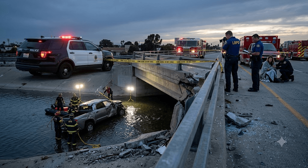 Tragedy at Long Beach: 72-Year-Old Driver Killed After Vehicle Plunges Off Bridge Tragedy at Long Beach: 72-Year-Old Driver Killed After Vehicle Plunges Off Bridge