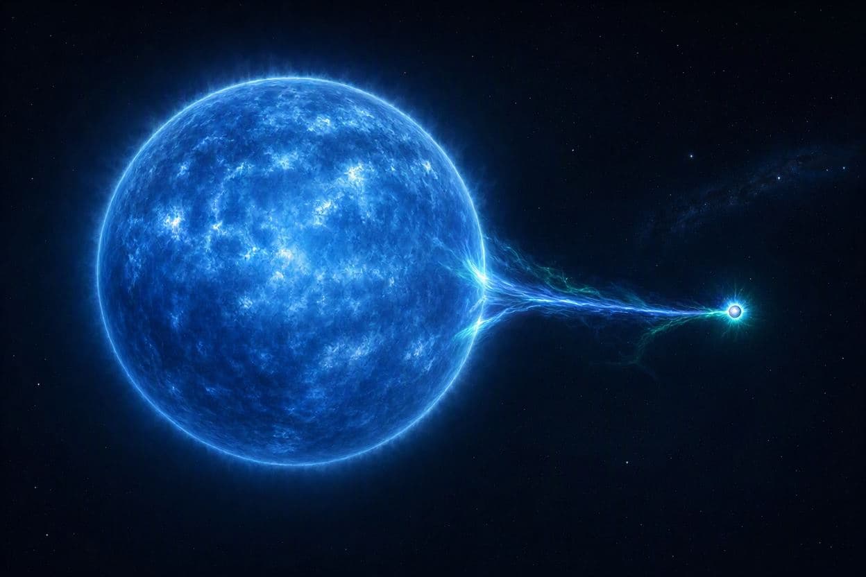 A dead star dances with a dying giant, and the flashes finally make sense A dead star dances with a dying giant, and the flashes finally make sense