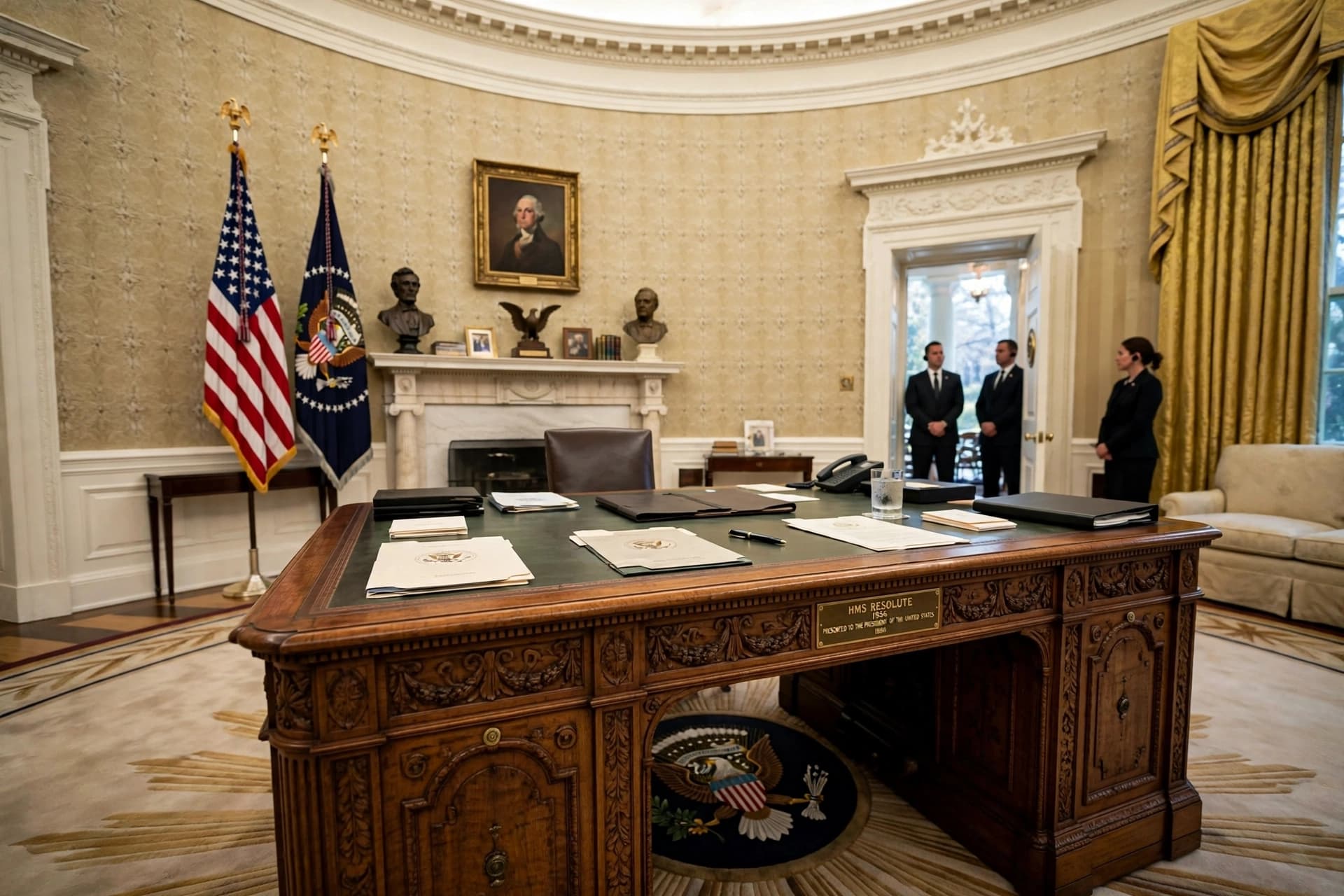 The Oval Office Becomes a Quiet Meeting Point Between Security and Presidential History. The Oval Office Becomes a Quiet Meeting Point Between Security and Presidential History.