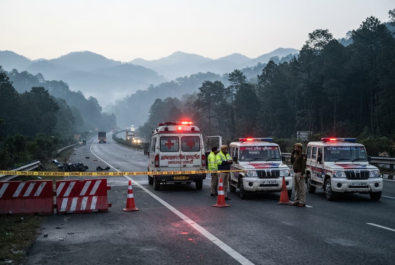 National Highway Tragedy, Uttar Pradesh: Three Dead and Twelve Injured in Bus Rollover National Highway Tragedy, Uttar Pradesh: Three Dead and Twelve Injured in Bus Rollover