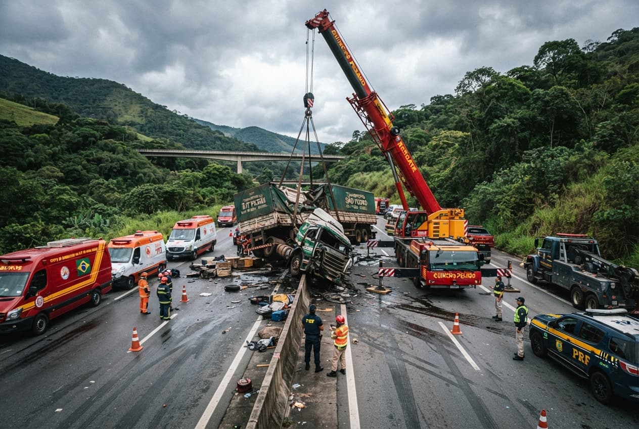 Highway Collision Claims Four Lives: BR-116 Completely Blocked After Multi-Vehicle Traffic Disaster Highway Collision Claims Four Lives: BR-116 Completely Blocked After Multi-Vehicle Traffic Disaster